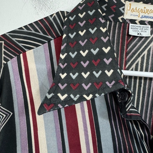 Vintage 70s Size L/XL J Riggings Disco Shirt Geometric Stripes Multi Print - Picture 4 of 6